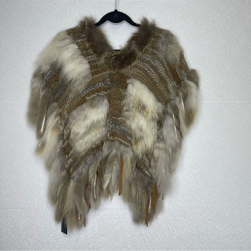 Belle Fare Rabbit and Red Fox Fringe Fur Poncho